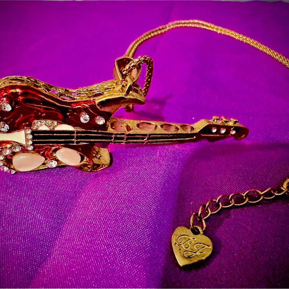 Gold and Red Guitar Pendant Necklace